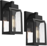 Emliviar Outdoor Wall Lanterns 2 Pack Exterior Wall Sconce in Black Finish with Seeded Glass