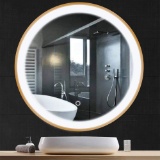 Ottaro 24 Inch Circle Wall Mirror with Light, Round Led Vanity Mirror Black Metal Frame