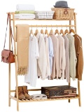 COPREE Bamboo Garment Coat Clothes Hanging Heavy Duty Rack with Top Shelf
