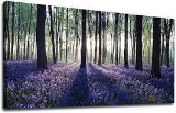 Canvas Wall Art Forest with Purple Lavender Large Green Trees Scenery Picture Prints