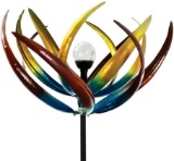 Bits and Pieces The Original Solar Multi-Color Tulip Wind Spinner-Solar Powered Glass Ball Emits