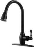 Ufaucet Pull Out Sprayer Black Kitchen Faucet - $66.99 MSRP