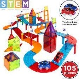 Best Choice Products 105-Piece Kids Magnetic Tile Car Race Track STEM Learning & Building Toy Set