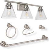 3-Light Bathroom Vanity Light Fixture, 5-Piece All-in-One Bath Set, Brushed Nickel