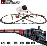 Temi Electric Classical Train Sets with Steam Locomotive Engine, Cargo Car and Tracks