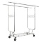 LANGRIA Heavy Duty Rolling Commercial Double Rail Clothing Garment Rack with Wheels Expandable Rods