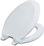 Elongated Toilet Seat with Cover, Slow Close, Easy to Install, Plastic, White