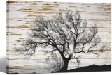 Sechars Black and White Tree in Sunrise on Rustic Wooden Background Canvas - $65.98 MSRP