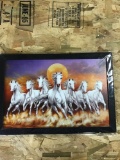 Seven White Running Horses Decorative Wall Frame