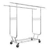 LANGRIA Heavy Duty Rolling Commercial Double Rail Clothing Garment Rack with Wheels Expandable Rods