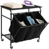 HollyHome Laundry Sorter Cart with Ironing Board with Side Pull 3-Bag and 4 Wheels Black $57.59 MSRP