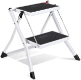 Delxo 2 Step Stool Stepladders Lightweight White Folding Step Ladder with Handgrip Anti-Slip Sturdy
