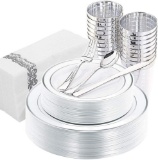 Wdf 175PCS Silver Plastic Plates with Disposable Plastic Silverware $32.99 MSRP