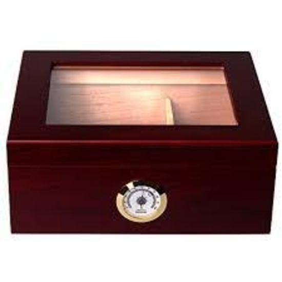 Mantello Royale Glass-Top Cigar Humidor Humidifier Box with Hygrometer - Holds (25-50 Cigars)