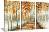 Hardy Gallery Abstract Landscape Canvas Artwork Painting Yellow Birch Trees Picture - $59.99 MSRP