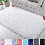Noahas Luxury Fluffy Rugs Bedroom Furry Carpet Bedside Sheepskin Area Rugs, White - $34.21 MSRP