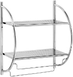 Organize It All 1753W-B Wall Mount 2 Tier Chrome Bathroom Shelf with Towel Bars Metallic