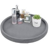 MyGift 16-inch Dark Gray Round Concrete Bathroom Vanity Tray