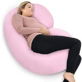 PharMeDoc Pregnancy Pillow with Jersey Cover, C Shaped Full Body Pillow (Light Pink)