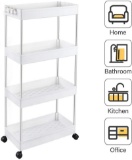 Spacekeeper Storage Cart 4-Tier Slide Out Rolling Utility Cart Storage Organizer Shelf Rack