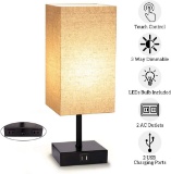 Table Lamp Touch Control, 3 Way Dimmable Bedside Nightstand Lamp with 2 USB Charging Ports
