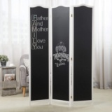 MyGift 3-Panel Rustic White Wood Frame & Chalkboard Room Divider, Folding Writable Privacy Screen