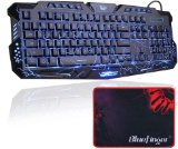 BlueFinger Three Adjustable Color Gaming Backlit Keyboard with Cool Crack Pattern and Mouse Pad