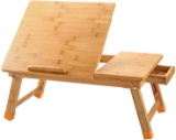 Nnewvante 100% Bamboo Foldable Breakfast Serving Bed Tray w' Tilting Top Drawer