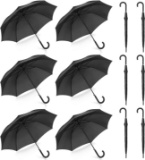 Pack of 12 Stick Umbrellas Large Canopy Auto Open J Hook Handle in Bulk (Matte Black) - $79.99 MSRP