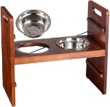 Pet Bowls for Cats and Dogs,Raised 3 Adjustable Wooden Elevated Feeder Stand,2 Stainless Steel Bowls