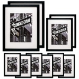 THE Display Guys 10 Piece Matte Black Solid Pine Wood Photo Frame Set