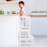 SUNYAO Kids Kitchen Step Stool with Safety Rail Solid Bamboo Construction. Perfect for Toddlers