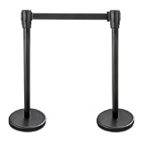 New Star Foodservice 54590 Stanchion, 36-Inch Height, 6.5-Foot Retractable Belt, Set of 2, Black