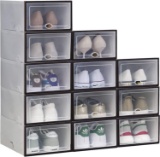 Ironland Shoe Storage Boxes Clear Plastic Stackable Shoe Organizer 12 Pack (Black) - $51.29 MSRP