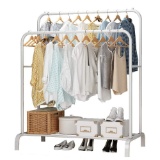 UDEAR Garment Rack Freestanding Hanger Double Pole Multi-Functional Bedroom Clothing Rack, White