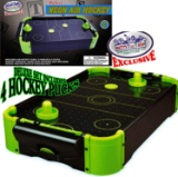 Matty's Toy Stop Deluxe Wooden Mini Tabletop NEON Air Hockey