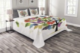 Lunarable Tree of Life Bedspread, Shaded Animals Moth Tree Colored Wings Flying New Life Hope Theme