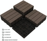 Pandahome Patio Pavers Tiles 12 inch x12 inch, Four Slat Wood Plastic Composite Interlocking Floor