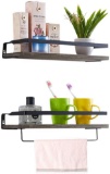 Floating Shelves Wall Mounted Set of 2, Rustic Solid Wood and Metal Frame Wall Storage Shelves