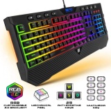 Gaming Membrane Keyboard with Mechanical Feel Clicks, LED RGB Backlight 104 Keys + 8 Multimedia