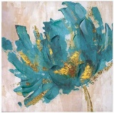Canvas Flower Paintings Turquoise and Gold Lotus Hand Painted 3D Textured Oil Paintings