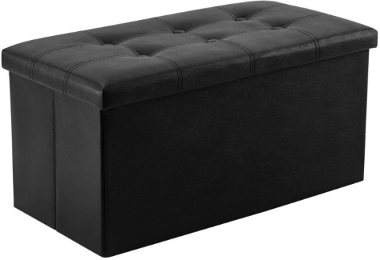 YOUDENOVA 30 Inches Folding Storage Ottoman, Faux Leather Black Footrest with Foam Padded Seat