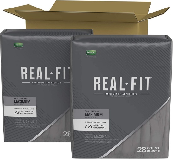 Depend Real Fit Incontinence Underwear for Men, Maximum Absorbency, Small/Medium, Grey, 56 Count