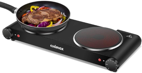 Cusimax Portable Electric Stove, 1800W Infrared Double Burner Heat-up In Seconds, 7" - $79.99 MSRP