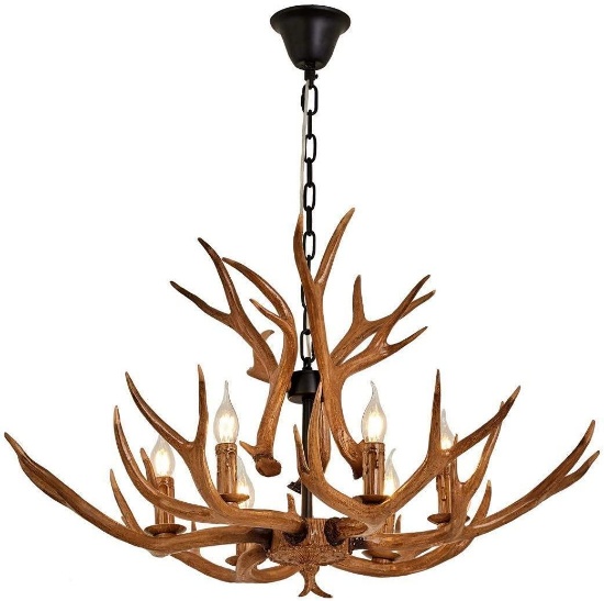 Resin Antler Chandelier, Deer Horn 6 Light Vintage Style Ceiling Light American Rural Countryside