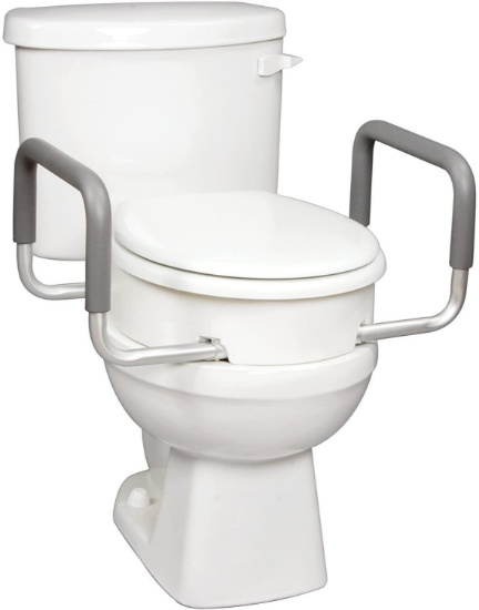 Carex 3.5 Inch Raised Toilet Seat with Arms - For Round Toilets - Elevated Toilet Riser