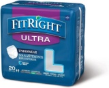 Medline Fitright Ultra Protective Underwear, Large, 4 packs of 20 (80 total)
