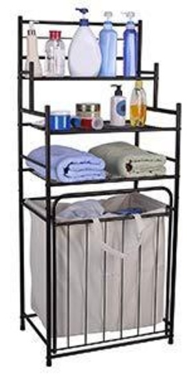 Mythinglogic Laundry Hamper with 3 -Tier Storage Shelves Bathroom Tower Storage Organizer