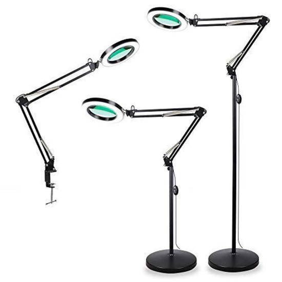 TomSoo 3-in-1 Magnifying Glass Floor Lamp with Clamp, White/Warm White Lighted Magnifier Lens