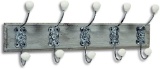 French Country House Wall Rack, 5 Hooks, Shabby Distressed Finish, Rustic White, Weathered Gray Wood